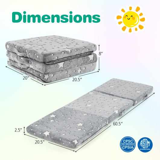 Foldable Floor Mattress for Kids with Washable Flannel Cover-Dark Gray