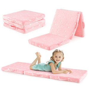 Foldable Floor Mattress for Kids with Washable Flannel Cover-Pink