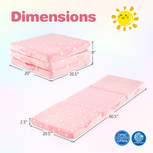 Foldable Floor Mattress for Kids with Washable Flannel Cover-Pink