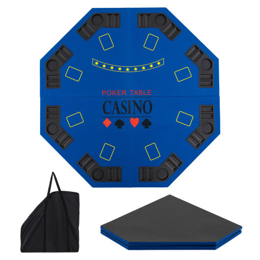 8-Player Foldable Poker Table Top with Carrying Bag-Blue