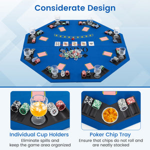 8-Player Foldable Poker Table Top with Carrying Bag-Blue