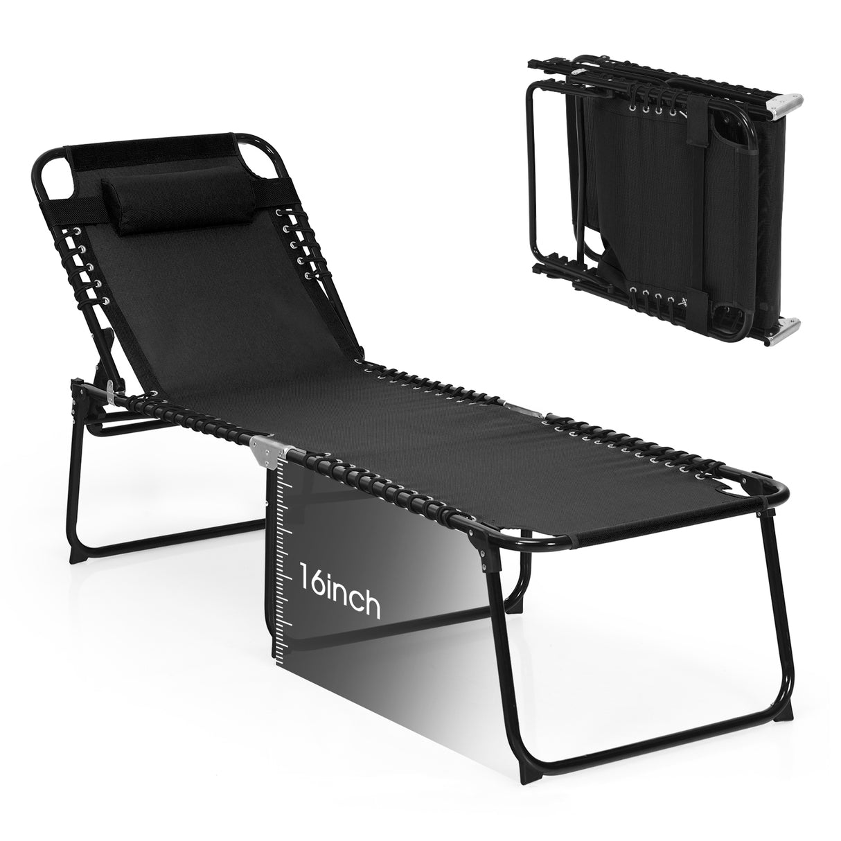 Foldable Recline Lounge Chair with Adjustable Backrest and Footrest-Gray