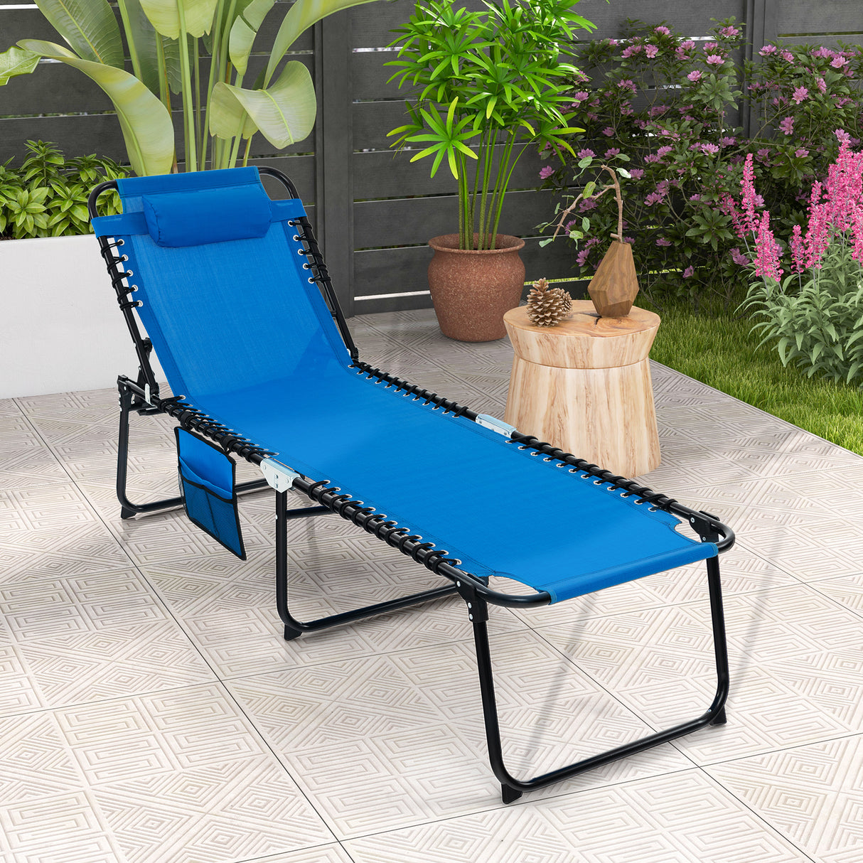 Foldable Recline Lounge Chair with Adjustable Backrest and Footrest-Gray