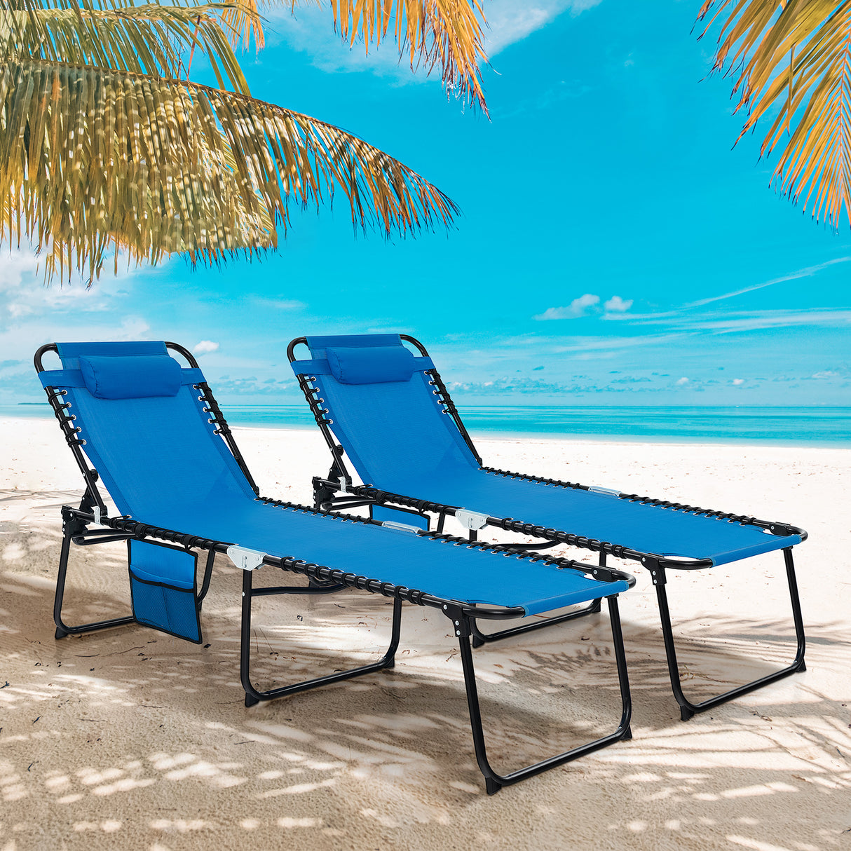 Foldable Recline Lounge Chair with Adjustable Backrest and Footrest-Blue