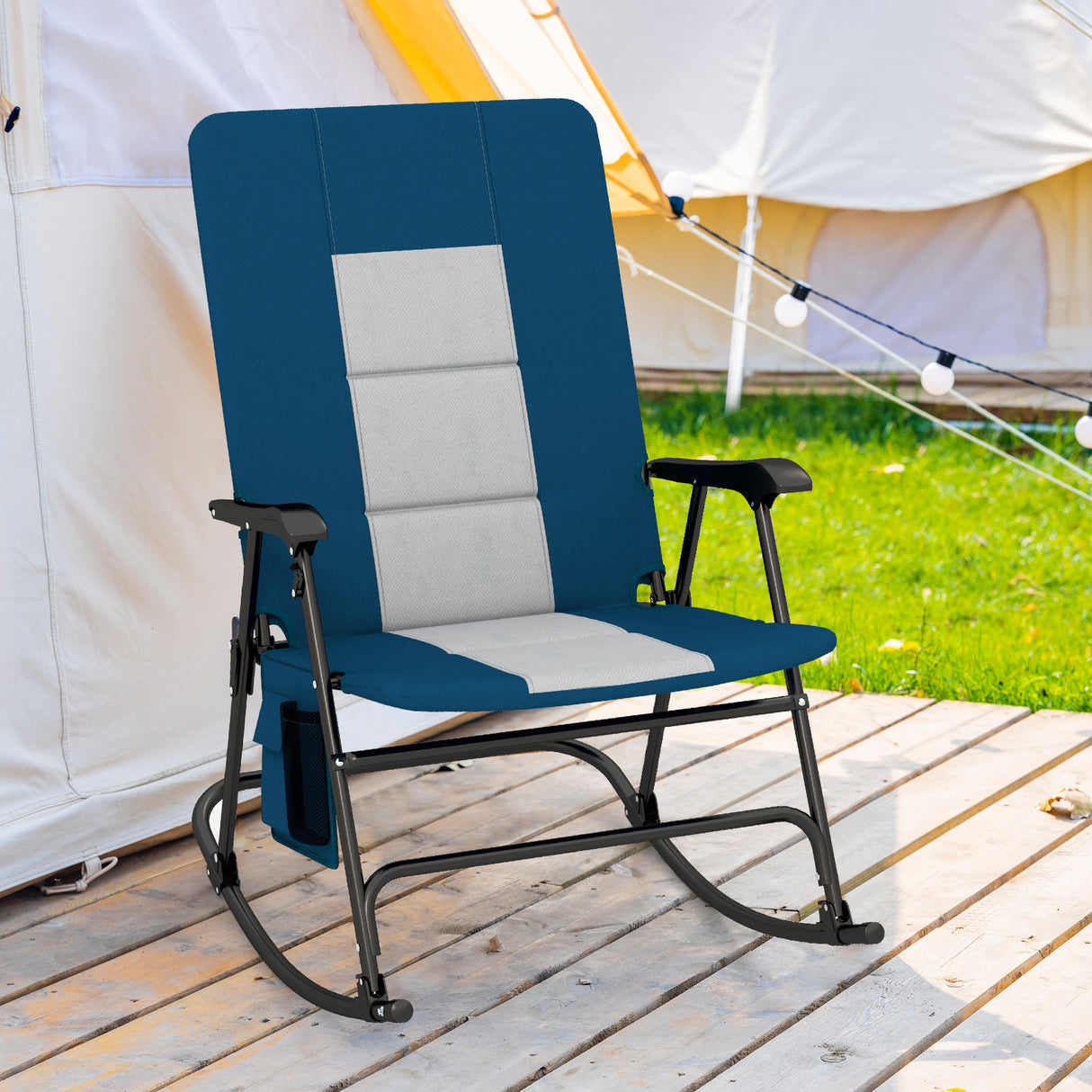 Foldable Rocking Padded Portable Camping Chair with Backrest and Armrest -Red