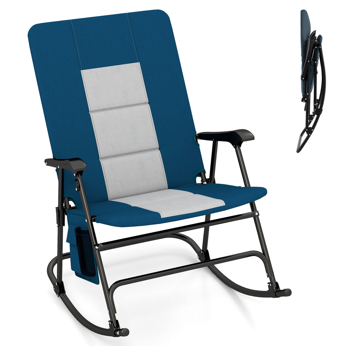 Foldable Rocking Padded Portable Camping Chair with Backrest and Armrest -Red