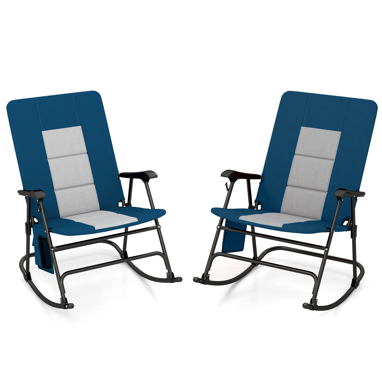 Foldable Rocking Padded Portable Camping Chair with Backrest and Armrest -Red