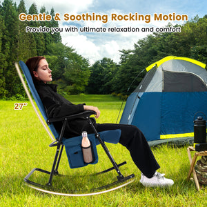Foldable Rocking Padded Portable Camping Chair with Backrest and Armrest -Red