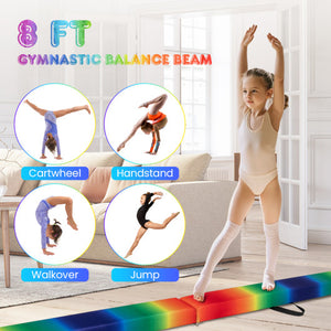 Folding Balance Beam with Solid Wood Base and Anti-slip Bottom-Multicolor