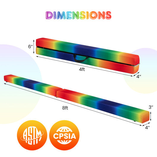 Folding Balance Beam with Solid Wood Base and Anti-slip Bottom-Multicolor