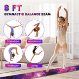 Folding Balance Beam with Solid Wood Base and Anti-slip Bottom-Pink