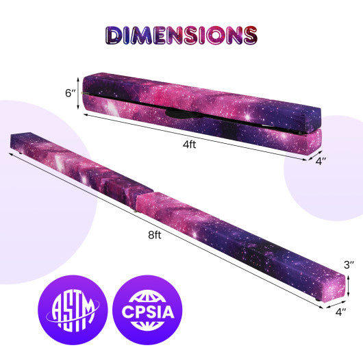 Folding Balance Beam with Solid Wood Base and Anti-slip Bottom-Pink