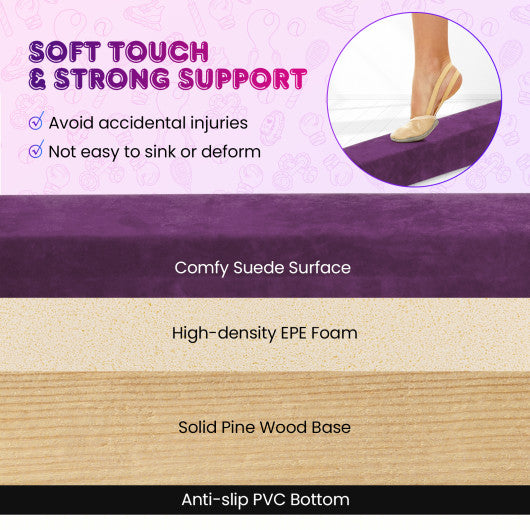 Folding Balance Beam with Solid Wood Base and Anti-slip Bottom-Purple