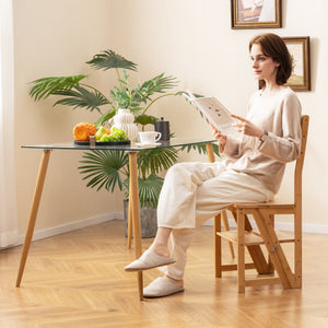 Multifunctional 3-in-1 Ladder Chair Display Plant Stand for Library Kitchen Office-Natural