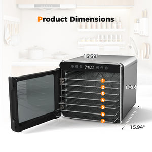 7 Stainless Steel Trays Dryer with 1-24H Timer and 30-75 „ƒ Temperature-Silver