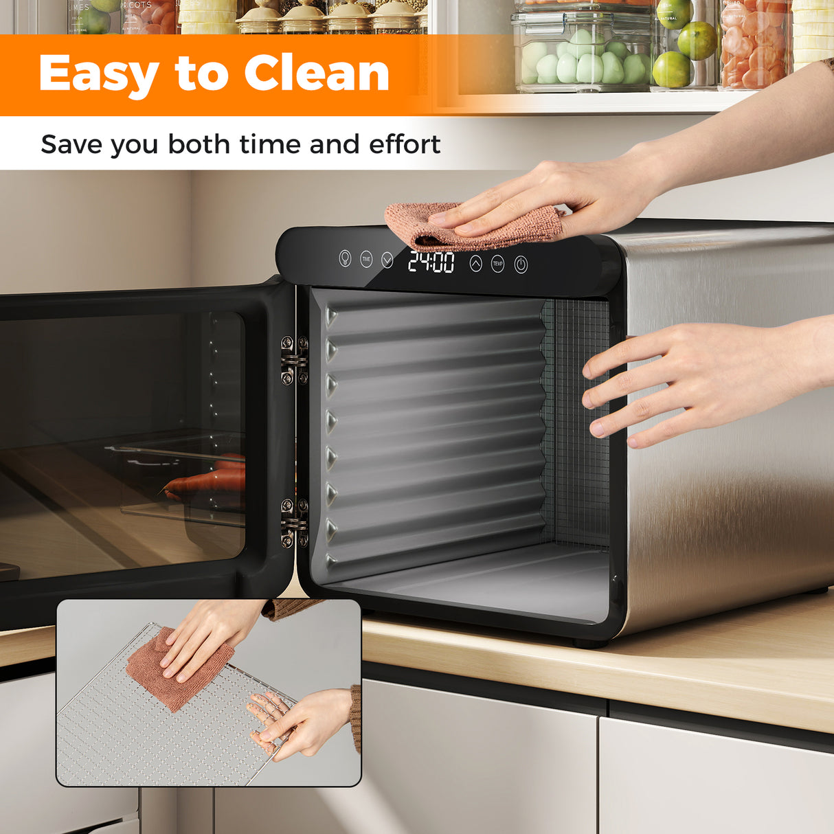 7 Stainless Steel Trays Dryer with 1-24H Timer and 30-75 „ƒ Temperature-Silver