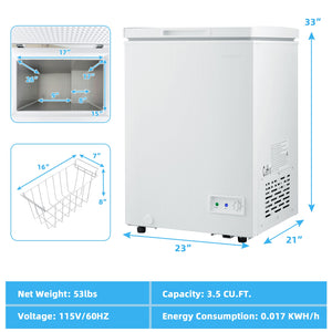 3.5/5 Cu.ft Compact Chest Freezer with Removable Storage Basket-5 Cubic Feet
