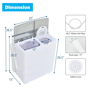 Twin Tub Portable Washing Machine with Timer Control and Drain Pump for Apartment-Gray