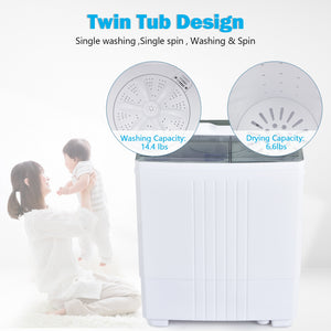 Twin Tub Portable Washing Machine with Timer Control and Drain Pump for Apartment-Gray