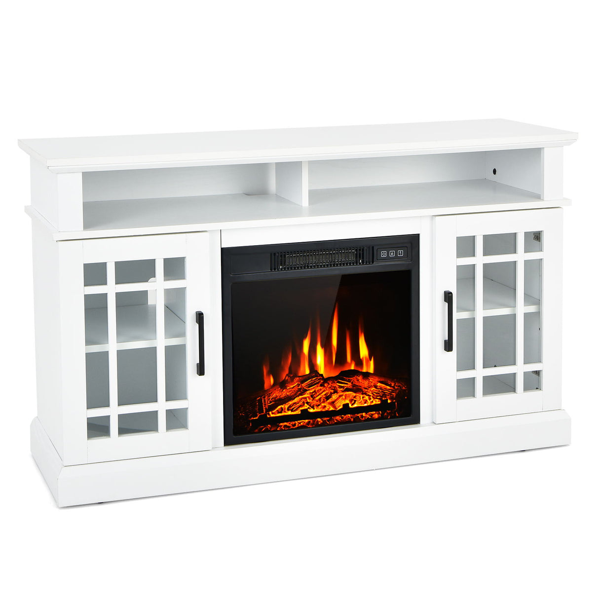48 Inch Electric Fireplace TV Stand with Cabinets for TVs Up to 55 Inch-Black