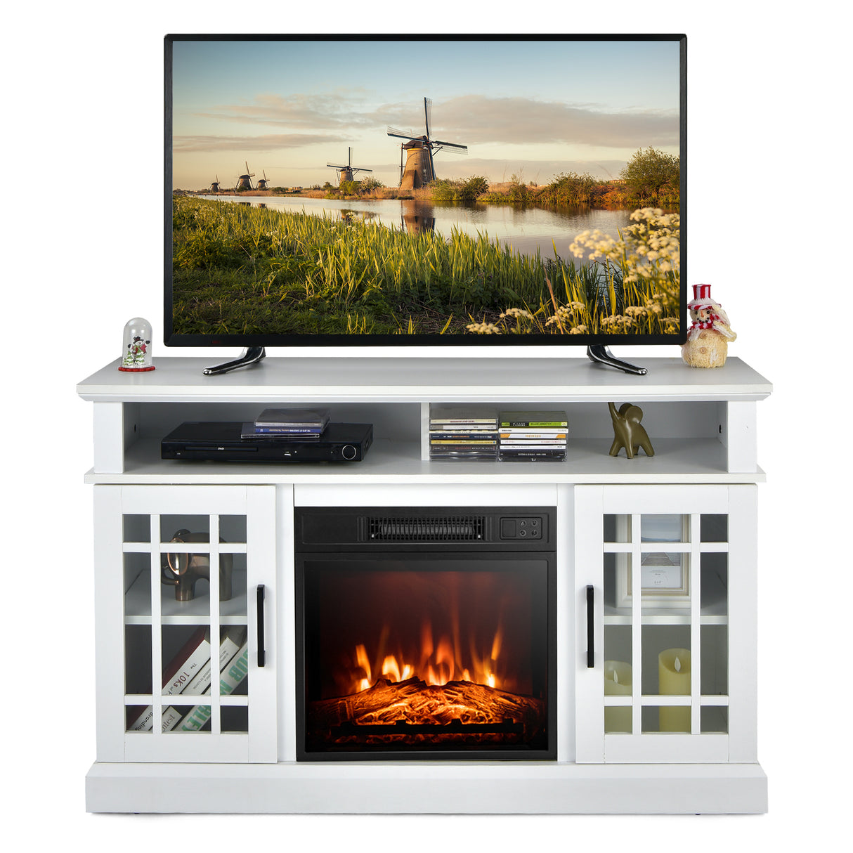 48 Inch Electric Fireplace TV Stand with Cabinets for TVs Up to 55 Inch-Black