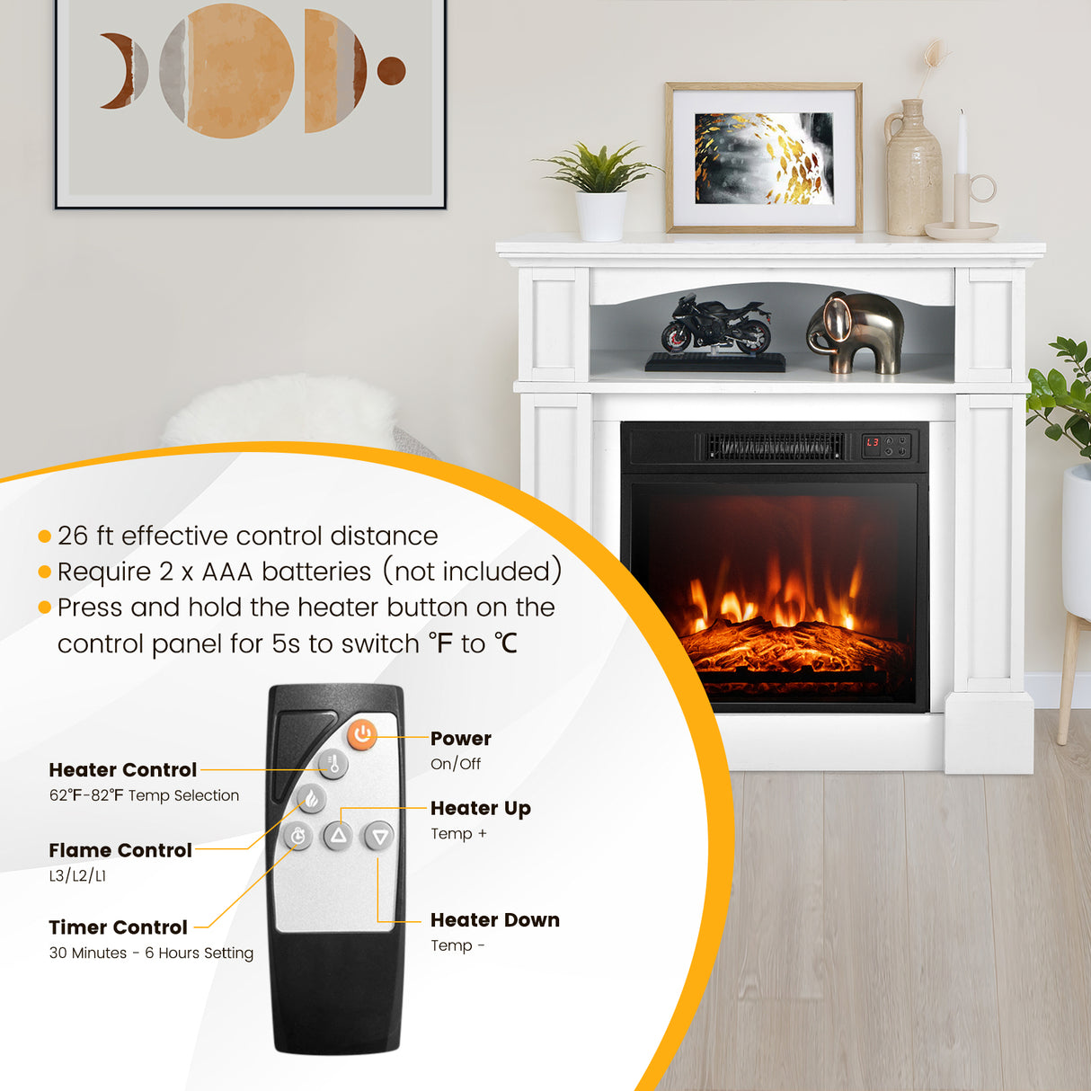 18 Inch 1400W Electric TV Stand Fireplace with Shelf-Natural