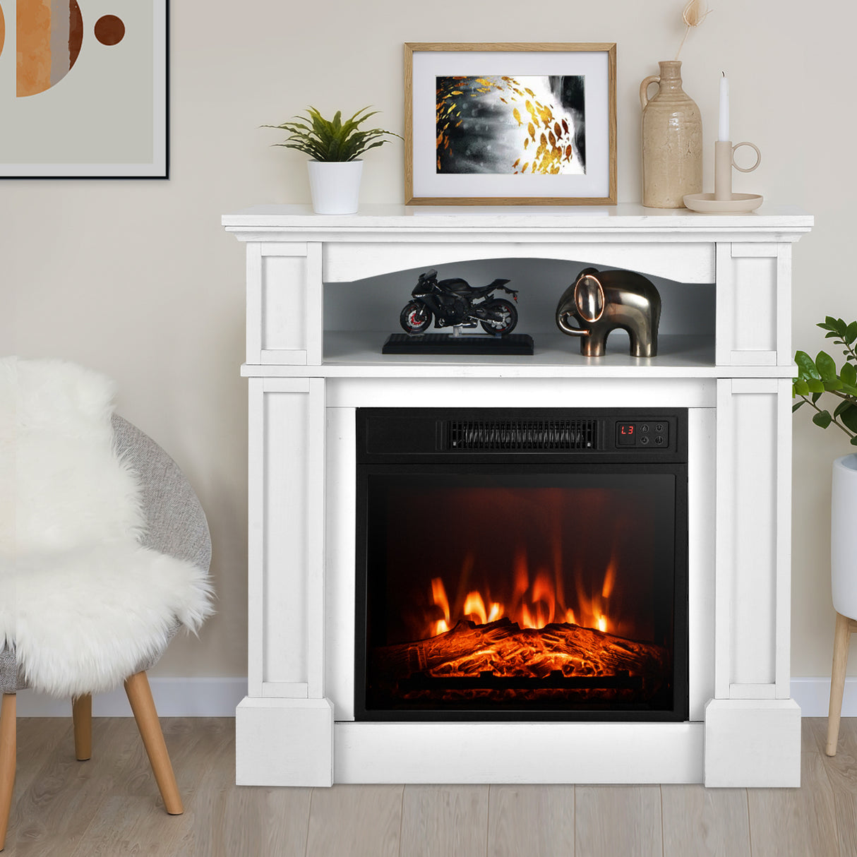 18 Inch 1400W Electric TV Stand Fireplace with Shelf-Natural