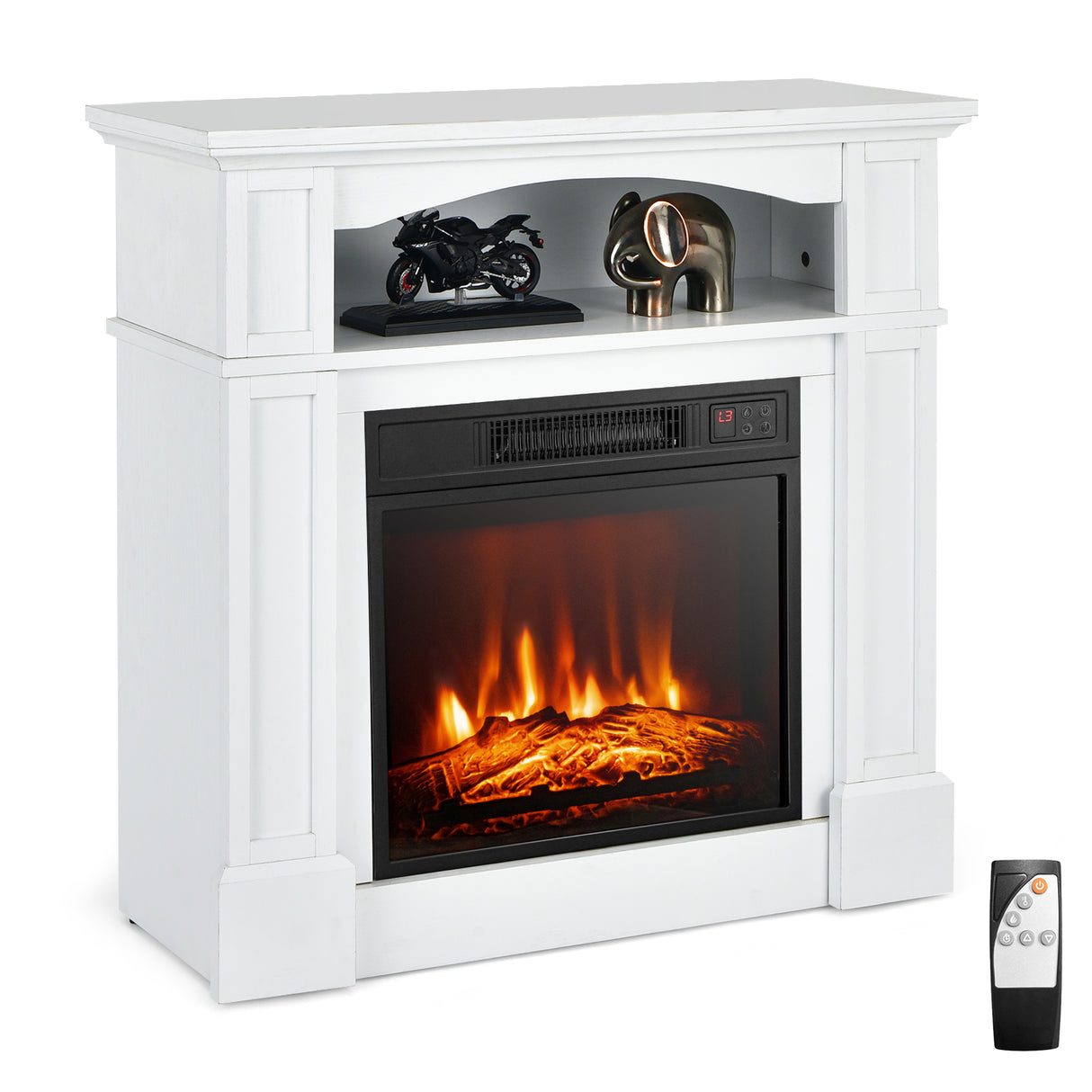 18 Inch 1400W Electric TV Stand Fireplace with Shelf-Natural