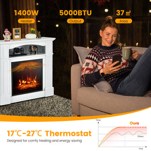 18 Inch 1400W Electric TV Stand Fireplace with Shelf-Natural