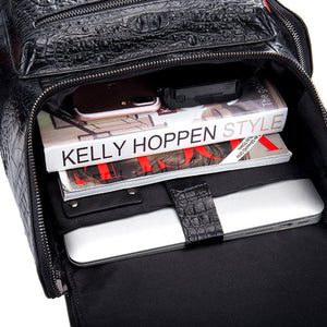 FR Fashion Co. 13" Men's Leather Crocodile Design Backpack - FR Fashion Co. 