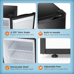 Free Standing Upright Freezer with Removable Shelf, Adjustable Thermostat, Compact Reversible Single Door Vertical Freezers