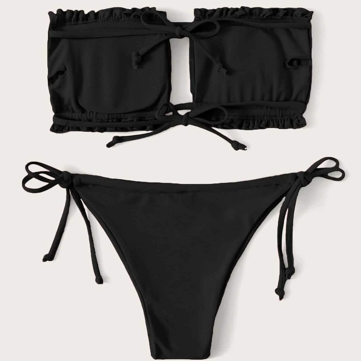 Frill Trim Bandeau Tie Side Bikini Swimsuit