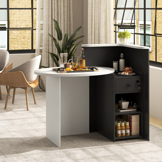 Front Reception Office Desk with Open Shelf and Drawer-Black & White