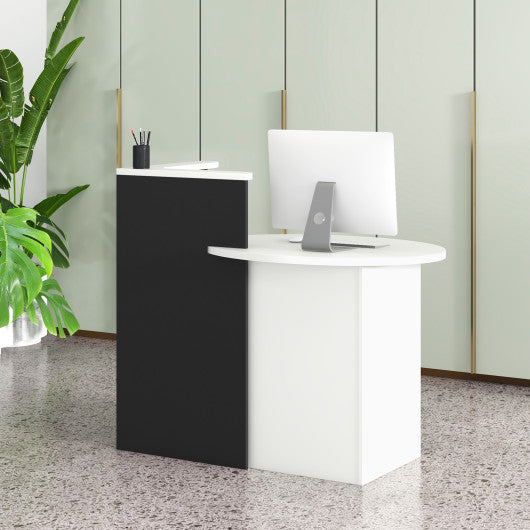 Front Reception Office Desk with Open Shelf and Drawer-Black & White