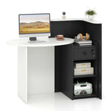 Front Reception Office Desk with Open Shelf and Drawer-Black & White