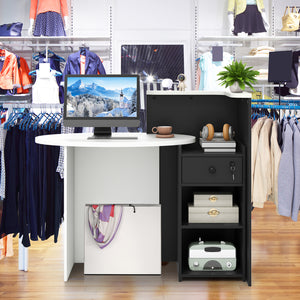 Front Reception Office Desk with Open Shelf and Drawer-Black & White