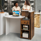 Front Reception Office Desk with Open Shelf and Drawer-Brown & White