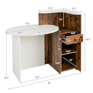 Front Reception Office Desk with Open Shelf and Drawer-Brown & White