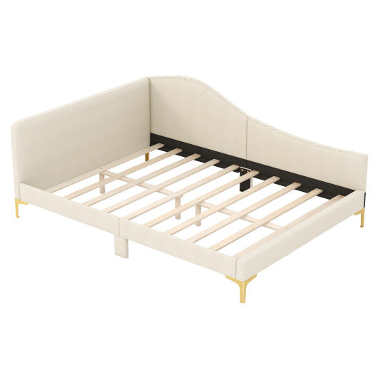 Full/Twin Size Upholstered Daybed with Metal Legs and Wood Slats-Full Size