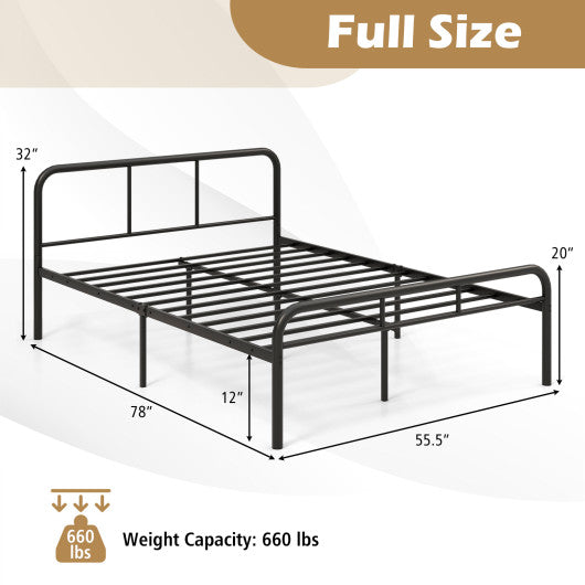 Full Bed Frame with Headboard and Footboard No Box Spring Needed-Black