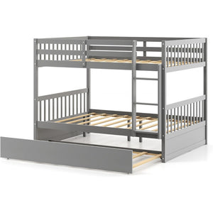 Full over Full Bunk Bed Platform Wood Bed with Ladder-Gray