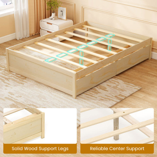 Full Size Wooden Bed Frame with 2 Rolling Storage Drawers-Natural