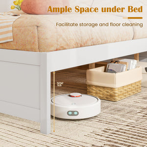 Full Size Wooden Bed Frame with 2 Rolling Storage Drawers-White