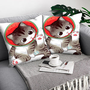 Funny Cute Cat Plush Cushion Pillow Covers Cat Pillow Cases Animal Kitty Pillowcase Cotton Linen Cushion Cover For Couch Cover Pillows Cases For Sofa Home Decoration Pillowcase Polyester Throw Pillow Case 45x45CM