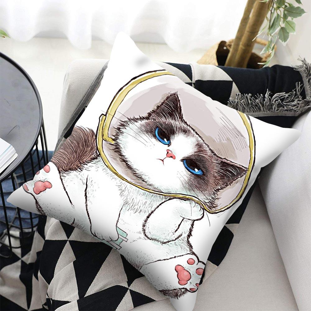 Funny Cute Cat Plush Cushion Pillow Covers Cat Pillow Cases Animal Kitty Pillowcase Cotton Linen Cushion Cover For Couch Cover Pillows Cases For Sofa Home Decoration Pillowcase Polyester Throw Pillow Case 45x45CM