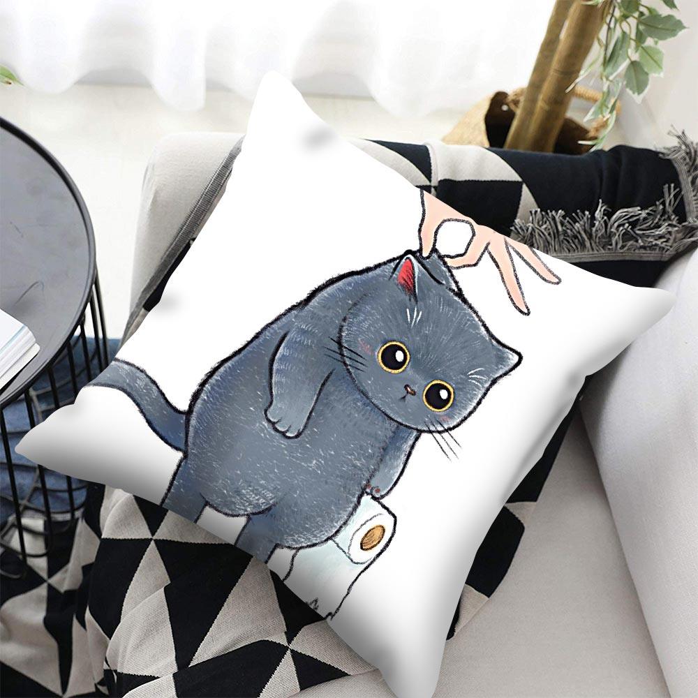 Funny Cute Cat Plush Cushion Pillow Covers Cat Pillow Cases Animal Kitty Pillowcase Cotton Linen Cushion Cover For Couch Cover Pillows Cases For Sofa Home Decoration Pillowcase Polyester Throw Pillow Case 45x45CM