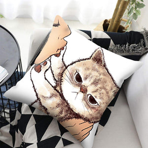 Funny Cute Cat Plush Cushion Pillow Covers Cat Pillow Cases Animal Kitty Pillowcase Cotton Linen Cushion Cover For Couch Cover Pillows Cases For Sofa Home Decoration Pillowcase Polyester Throw Pillow Case 45x45CM