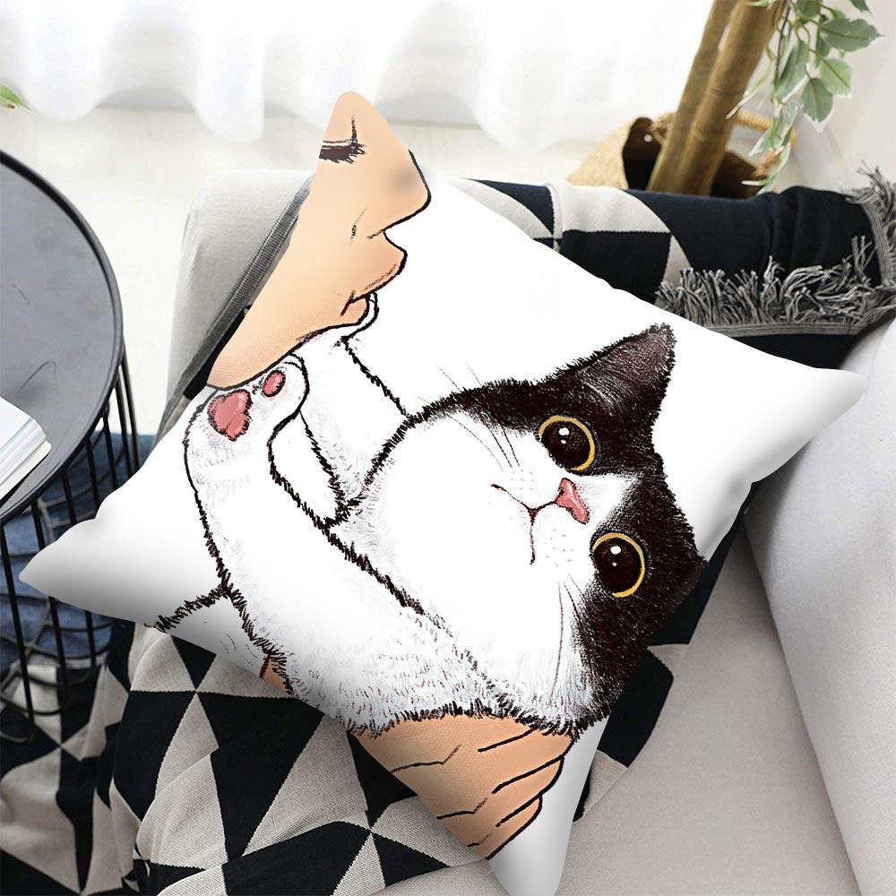 Funny Cute Cat Plush Cushion Pillow Covers Cat Pillow Cases Animal Kitty Pillowcase Cotton Linen Cushion Cover For Couch Cover Pillows Cases For Sofa Home Decoration Pillowcase Polyester Throw Pillow Case 45x45CM