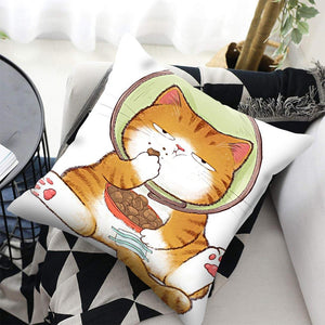 Funny Cute Cat Plush Cushion Pillow Covers Cat Pillow Cases Animal Kitty Pillowcase Cotton Linen Cushion Cover For Couch Cover Pillows Cases For Sofa Home Decoration Pillowcase Polyester Throw Pillow Case 45x45CM