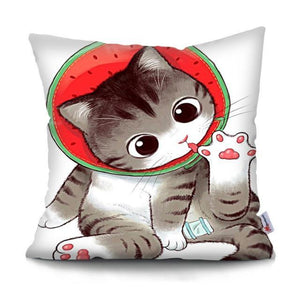 Funny Cute Cat Plush Cushion Pillow Covers Cat Pillow Cases Animal Kitty Pillowcase Cotton Linen Cushion Cover For Couch Cover Pillows Cases For Sofa Home Decoration Pillowcase Polyester Throw Pillow Case 45x45CM